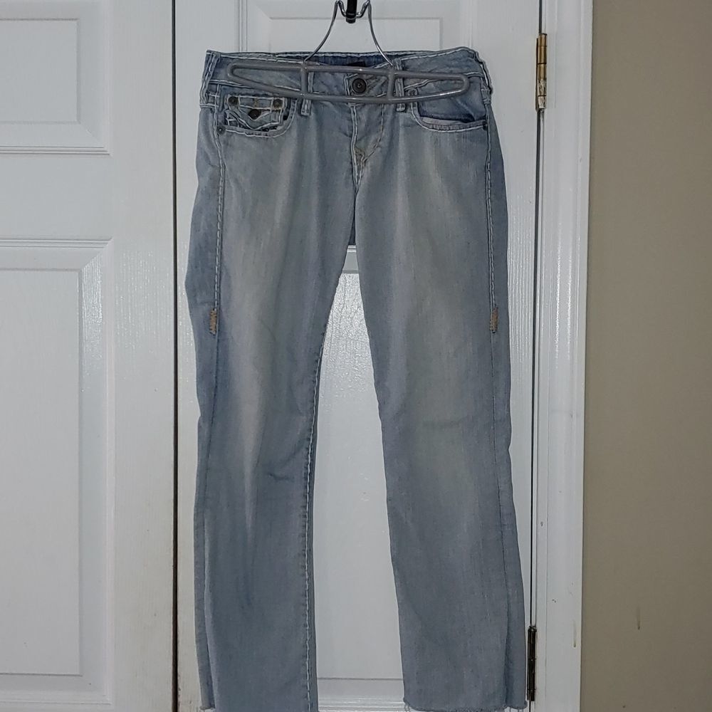 TRUE RELIGION Billy 25 Low Rise Straight Leg  Crop Jeans Flap Pockets